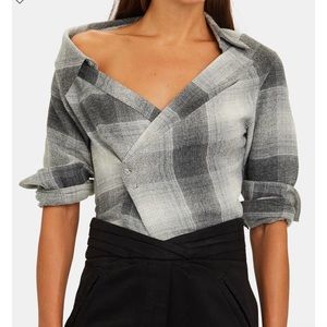 Asymmetrical Plaid Wrap Shirt